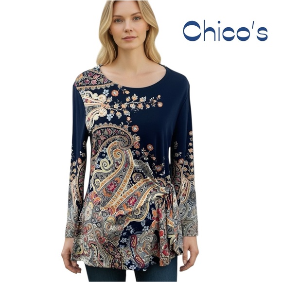 Chico's Tops - Chico’s Navy Pink White Floral Shirt NWOT Size 4
